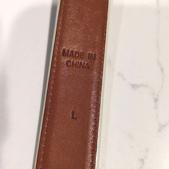 Lauren Ralph Lauren Leather Belt in Black and White Solid Brass Buckle Size L - Picture 4 of 11